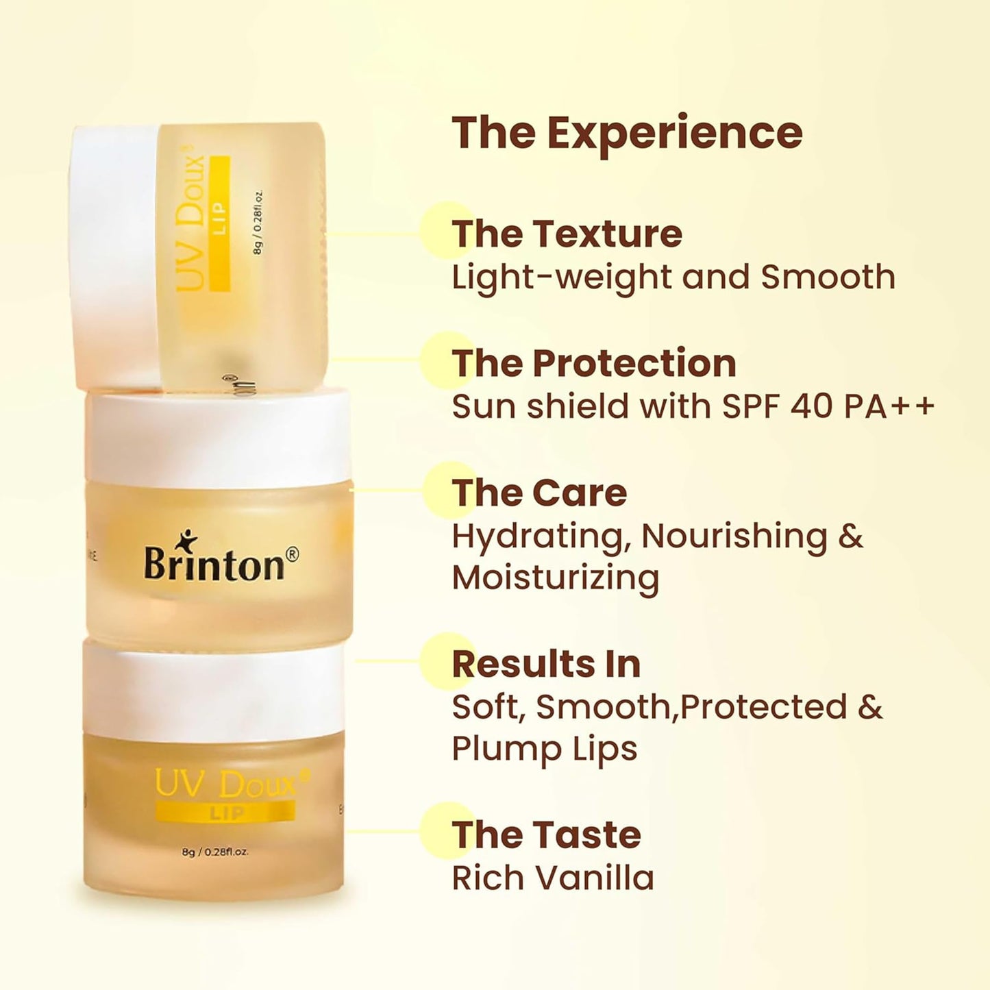 Brinton UV Doux Lip Balm SPF40 | Hydrates and Protects Lips with Almond Oil, Olive Oil and Vitamin E