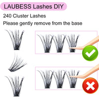 LAUBESS Lash Extension Kit 240 Pcs Cluster Lashes Kit Individual Lashes with Bond and Seal & Eyelash Tweezers Eyelash Extension Kit Lash Clusters (Set 20D/40D-0.07D-9-16Mix)