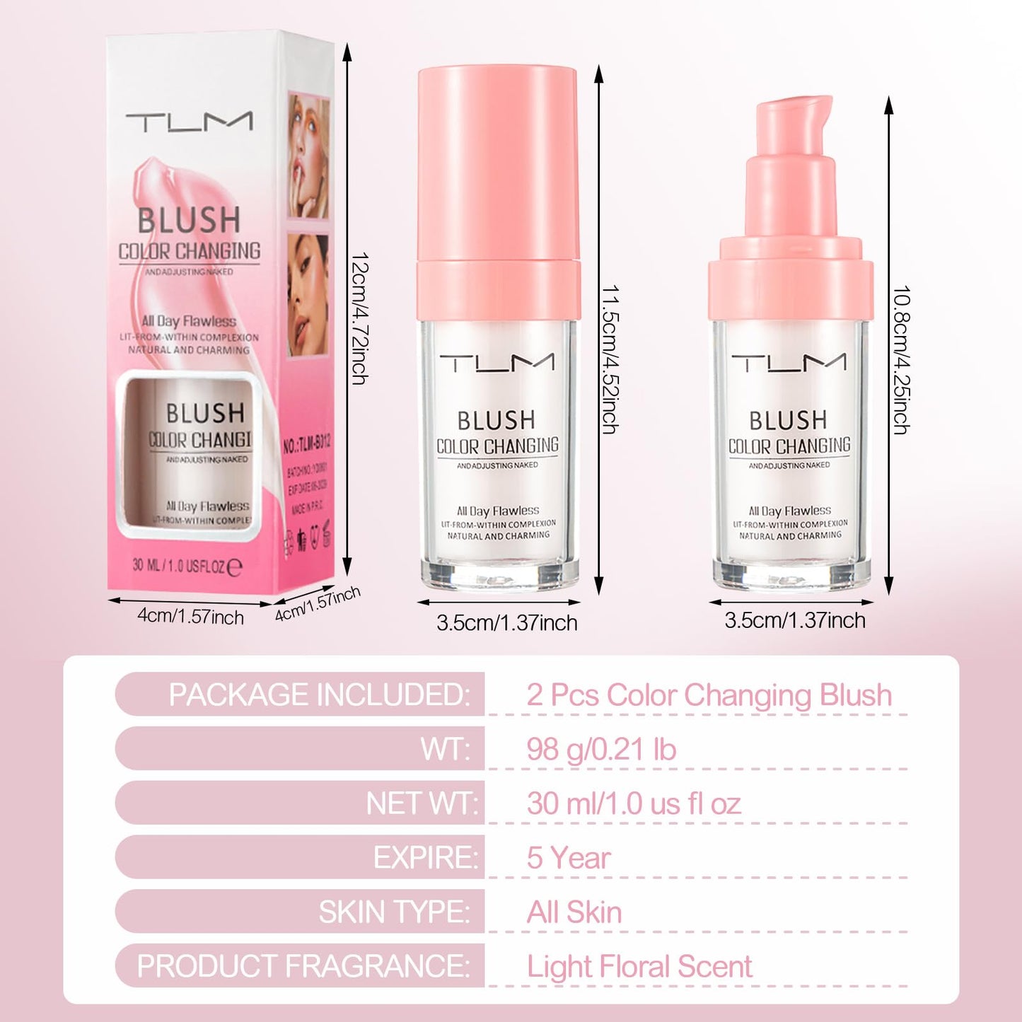 DRTRU 2Pcs TLM Blush Colour Changing, All Day Flawless Color Changing Blush,TLM Temperature Changing Liquid Blush for Mature Skin,Long Lasting Waterproof Blush for Face Makeup