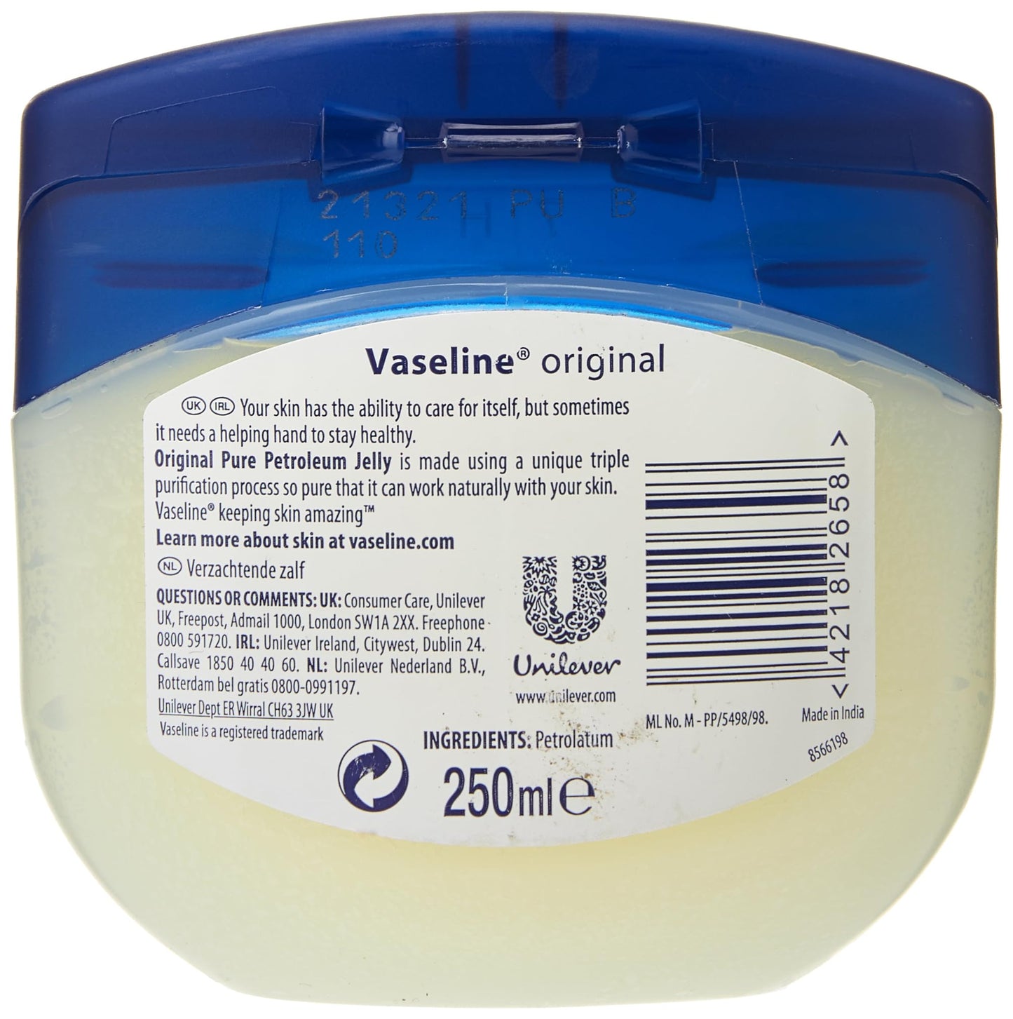 Vaseline Original Pure Petroleum Jelly , Multi, 250 ml (Pack of 1)