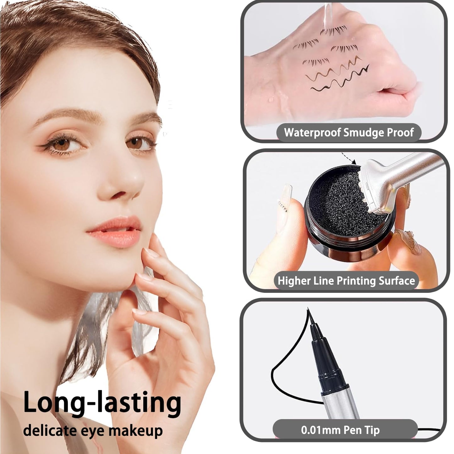 Lower Lash Stamp, 2 in 1 Bottom Lashes Stamp, Eyeliner Pen Lower Lash Stamp Set for Girls Women Quick Eye Makeup for Beginner Waterproof Sweat Proof Long Lasting (Black)