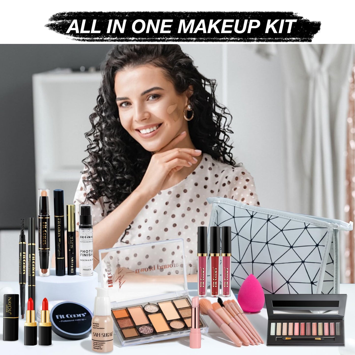 proamate Proamate All in one Makeup Set, Cosmetic Make Up Starter Kit With Storage Bag Portable Travel Make Up Palette Eyeshadow Foundation Lip Gloss Makeup Gift Set for Teenage & Adults(Kit A001)