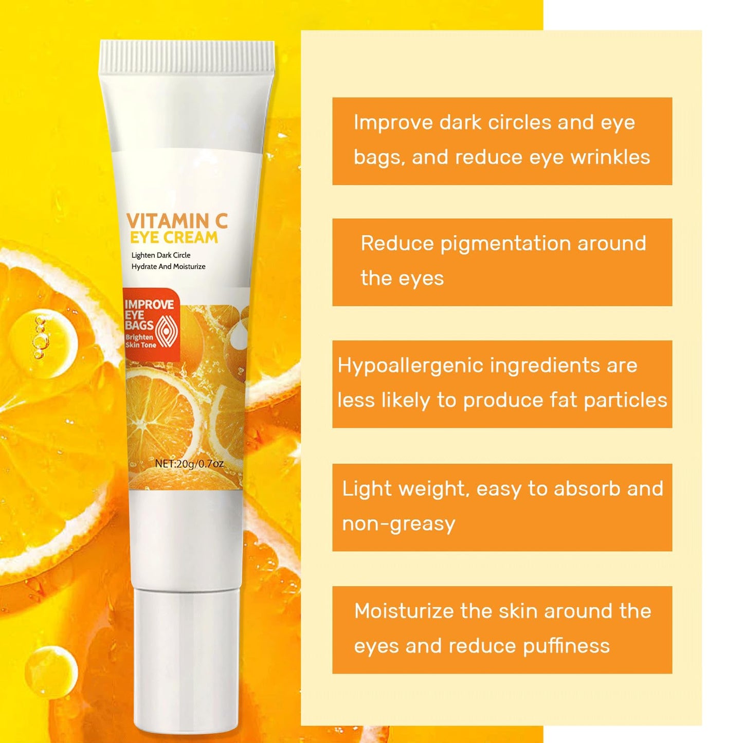 Trendyfave Vitamin C Eye Cream, Under Eye Cream for Dark Circles and Puffy Eyes, Eye Bags Remover, Hydrating Eye Cream, Fade Fine Lines, Anti Aging Eye Cream for All Women Men Skin