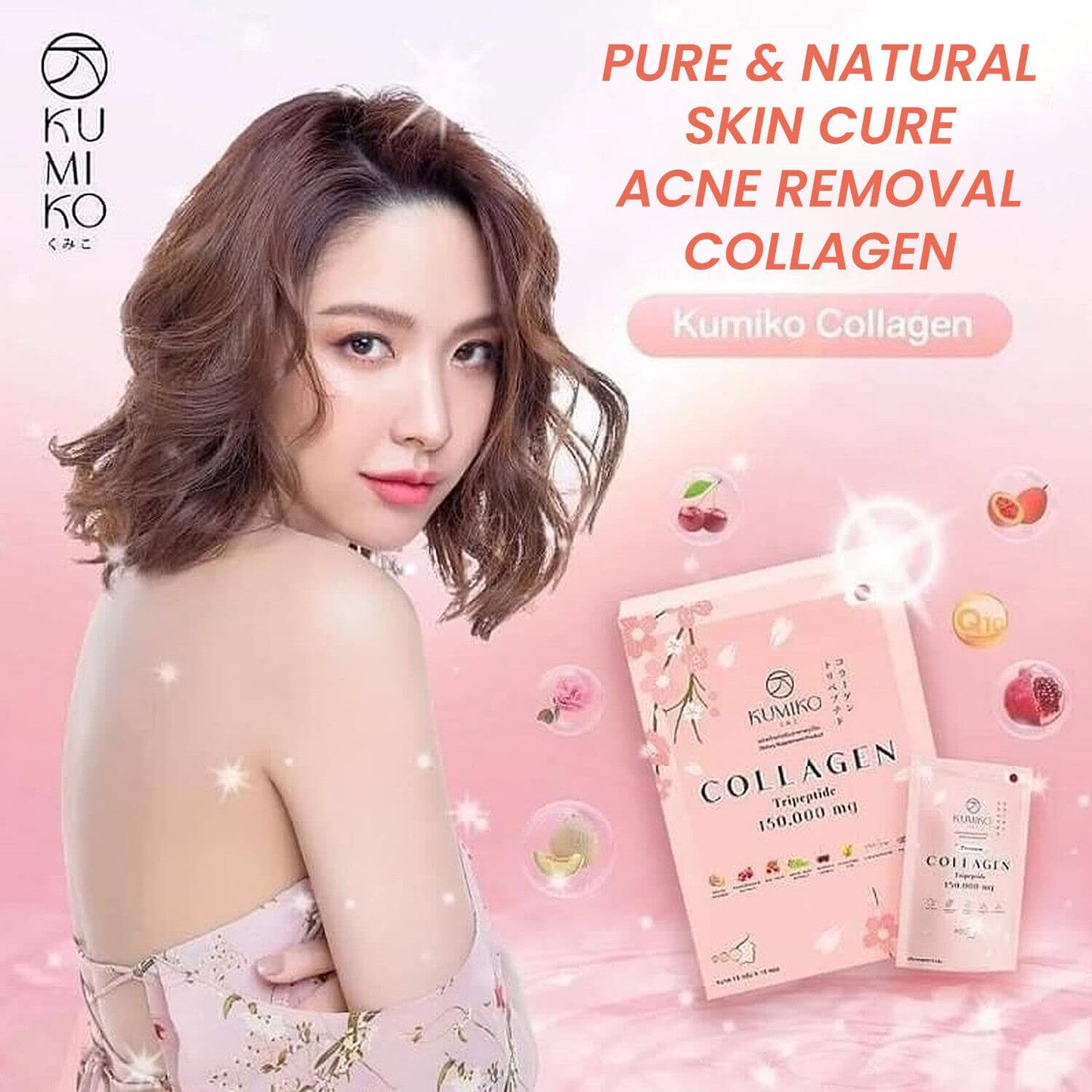 KUMIKO Collagen Tripeptide 150000mg Radiant Skin Natural Healthy Collagen Women Skin Care Nourishment Acne Blemishes Reduction Heals Dark Spot Organic Extract Supplement