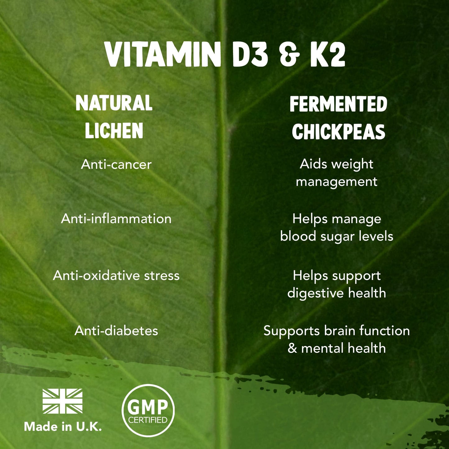 Vegan Vitamin D3 4000iu and Vitamin K2 MK7 100µg High Strength Completely Plant Based 60 Days Supply Vitamin D Vegan Tablets Gluten, GMO & Lanolin Free