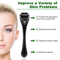 URAQT Derma Roller, 2.5mm Beard Roller, 540 Titanium Micro Needling Roller for Men and Women, Microneedle Face Roller Beard Growth Roller for Stimulate Hair Growth, Facial Skin Care, Scar Removal