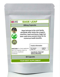 Your Best Supplement Sage Leaf Capsules 800mg 100% Pure (High Strength Supplement) No Filler (60)