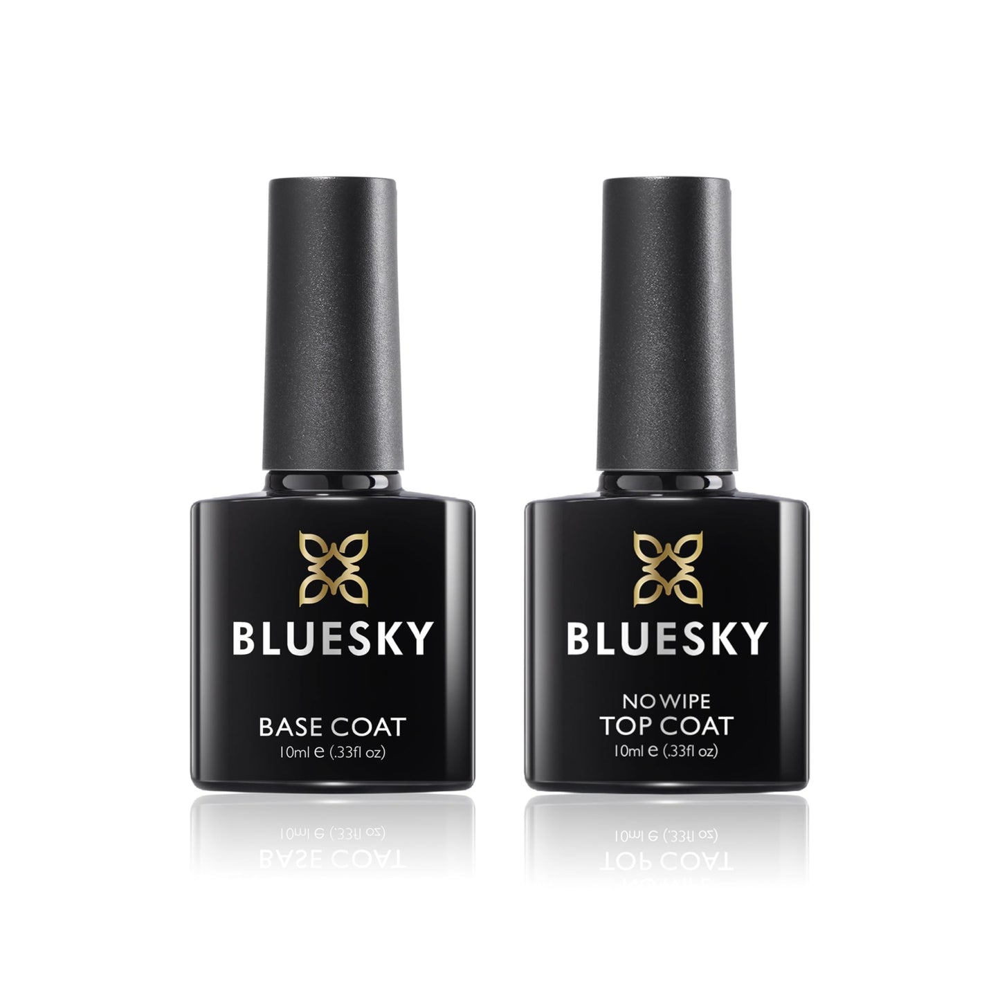 BLUESKY Bluesky Gel Nail Polishes, No Wipe Top Coat and Base Coat, Soak Off LED UV Gel Nail Polish Set, Long Lasting, Shiny, High Gloss Finish, Clear, 2 x 10ml Bottles