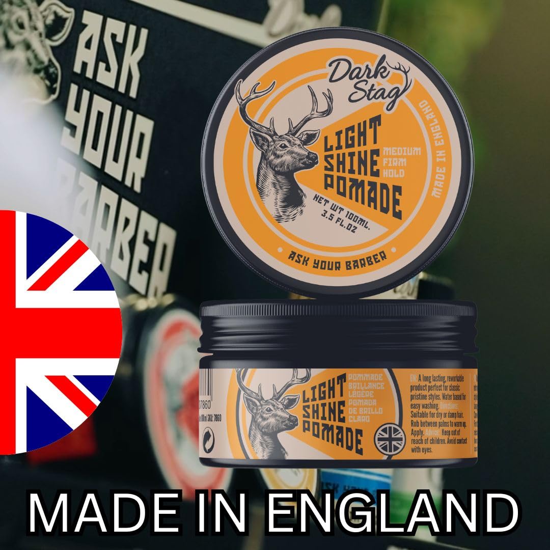 Dark Stag Light Shine Pomade, Medium Hold Hair Pomade For Men, Water Based Easy to Wash Hair Pomade, Sleek Traditional Styles, 100ml / 3.5oz