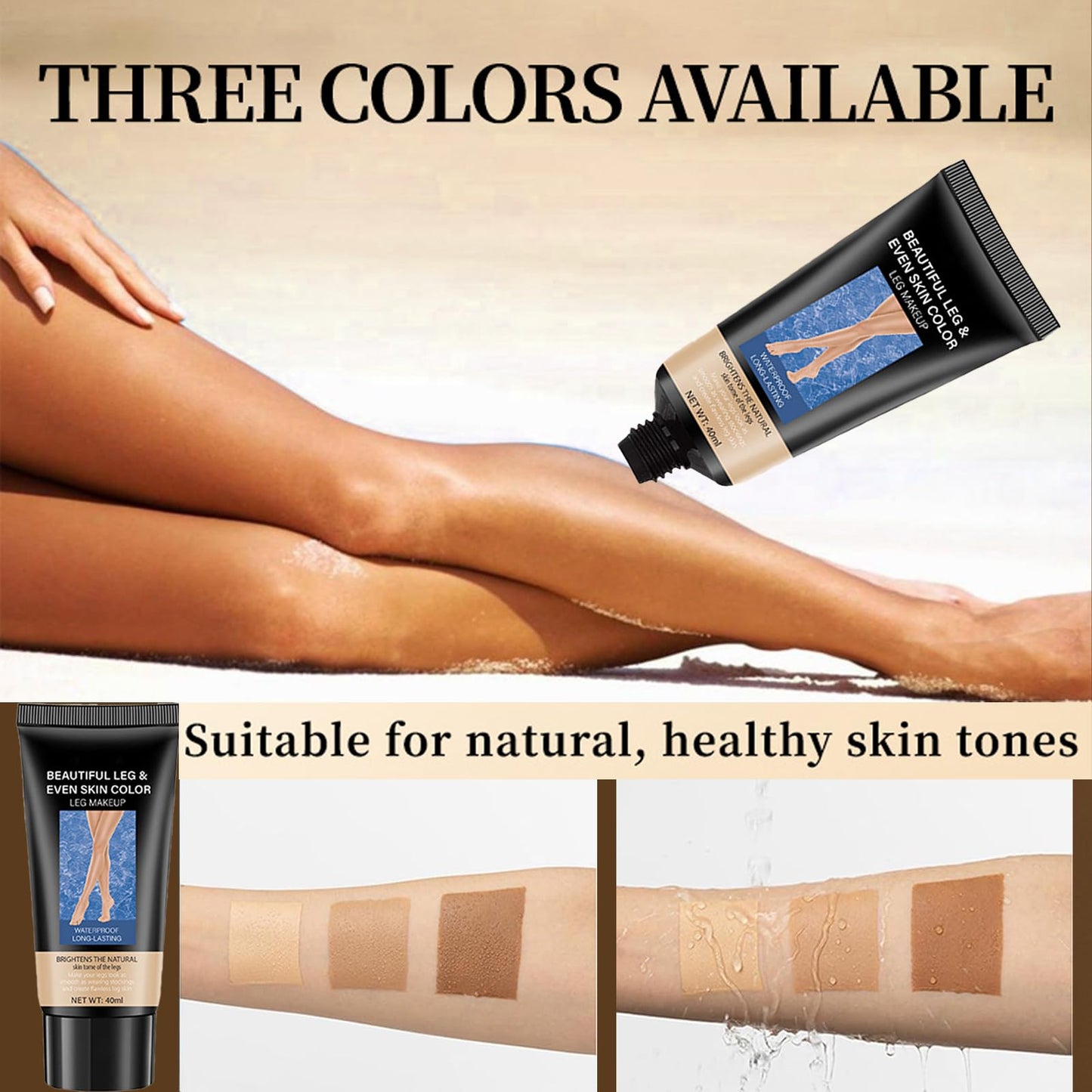QUIWEN Waterproof Leg Makeup, Long-Lasting Even Skin Colour, 40ml, Set of 2