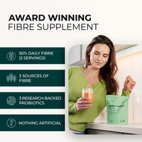 Inspiriko 15g Soluble Fibre Supplement - 50% NHS Daily Intake (2 Servings). 6-in-1 Fiber Supplement Powder with Inulin Prebiotic Fibre Powder, FOS, Acacia & Probiotics. Tasteless, Dissolves Easy, 30 Servings