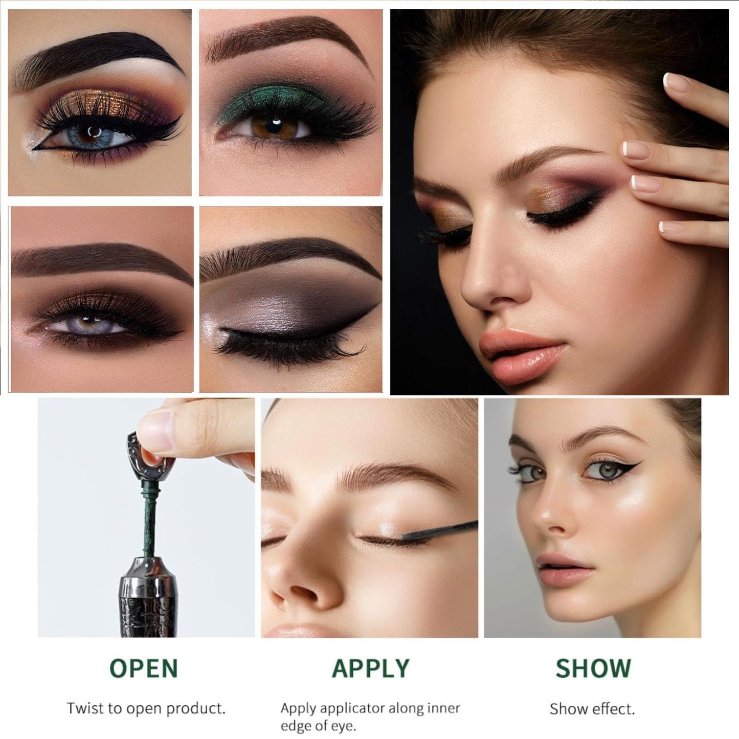 QUIWEN Kohl Powder Eyeliner,Black Eyeliner Handmade Smudge Proof Eyeliner, Black Eye Liner Pencils Natural Eyeliner Cream Powder, Long Lasting Smudge-Proof Intense Color Eyeliner For Eye Make-Up