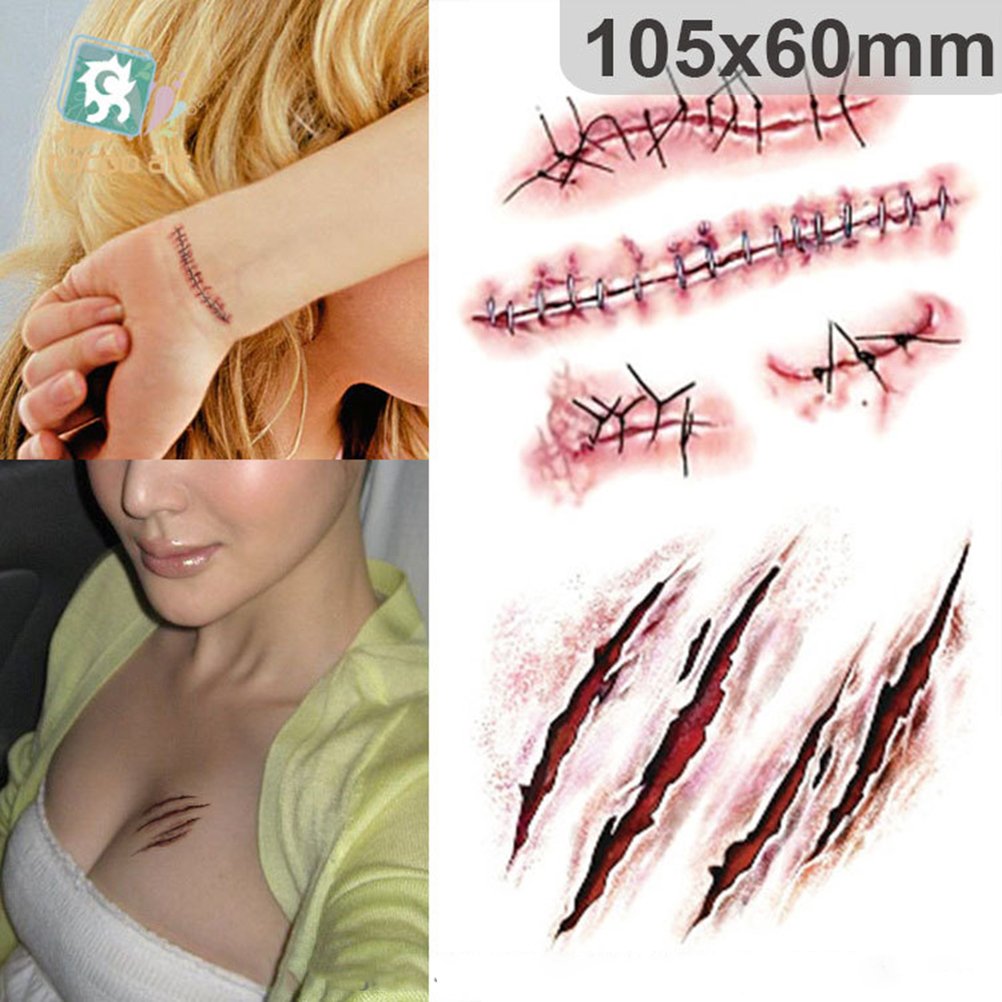 Healifty HEALIFTY Wound Stitch Scar Scab Waterproof Temporary Tattoo Sticker Halloween Props