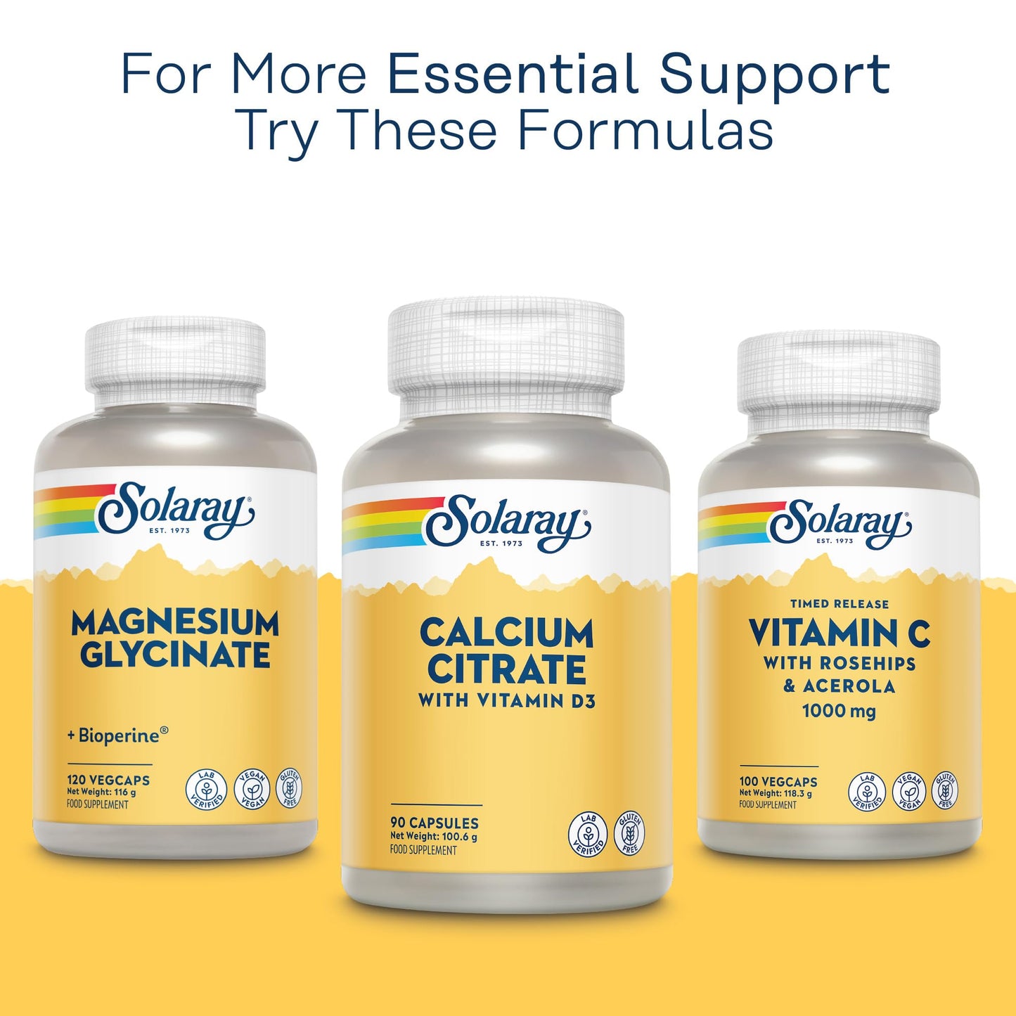 SOLARAY Calcium with Vitamin D3-90 Capsules - Vitamin D 400IU and Calcium Citrate 1000mg Supplement - Gentle Formula for Enhanced Absorption - Lab Verified - Solaray