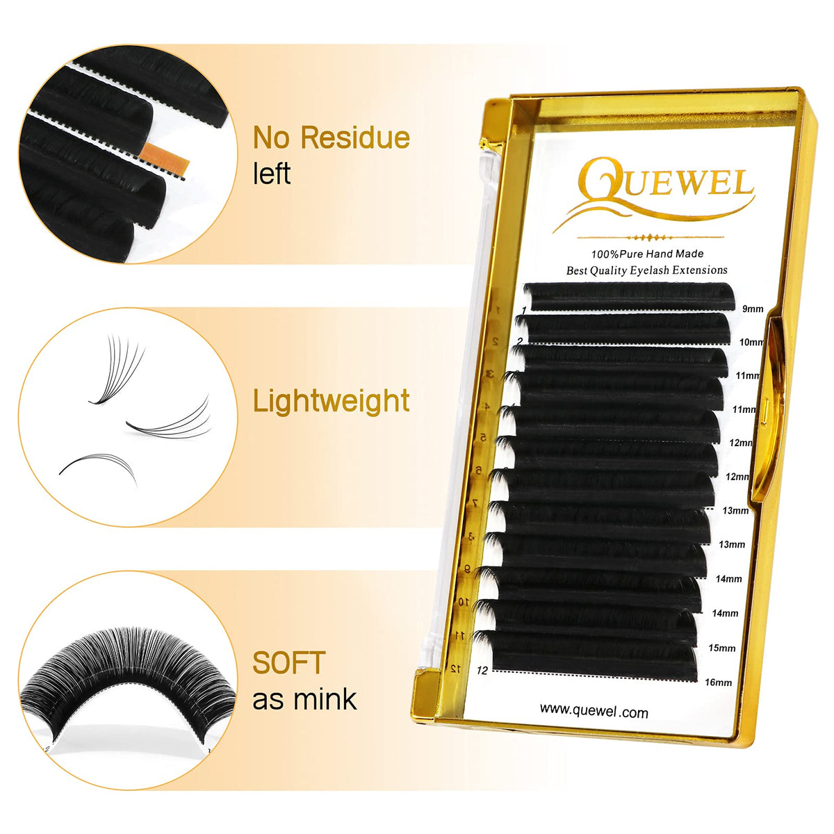 QUEWEL Easy Fan Lashes 0.05D Curl Mix 9-16mm Easy Fan Russian Lashes 2D-20D Volume Lash Extensions Self Fanning Eyelash Extensions Volume Automatic Blooming (0.05D Mix 9-16)