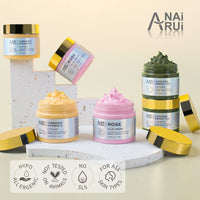 ANAiRUi Clay Mask Set for Skin Care - included Turmeric Vitamin C + Rose + Avocado Green Tea Face Mask - Deep Cleansing, Hydrating, and Nourishing - Reduces Acne and Pores, 210g