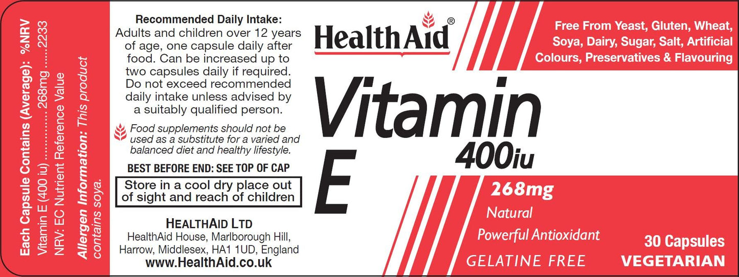 HealthAid Vitamin E 400iu, 30 Capsules