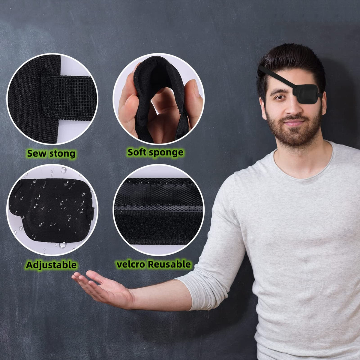 Siganorpy 2Pcs 3D Eye Patches for Left and Right Adults Adjustable Eye Adjustable Medical Eyepatch for Lazy Eye Large Black (Left Eye)