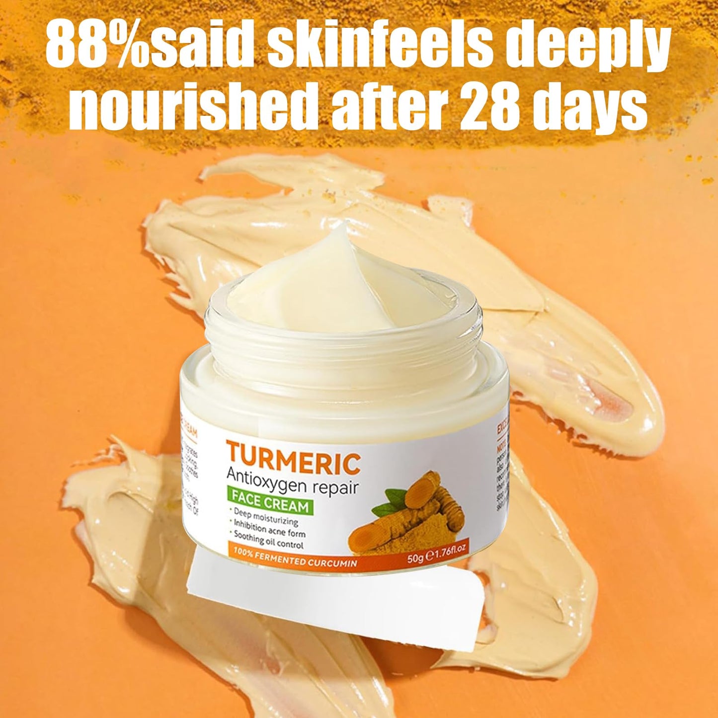 Bisienya Turmeric Face Cream,Hydrating Face Cream,Moisturize and Fade Fine Lines, Improve Skin Texture, Elasticity and Firmness, and Reduce Dull Skin Tones(50g)
