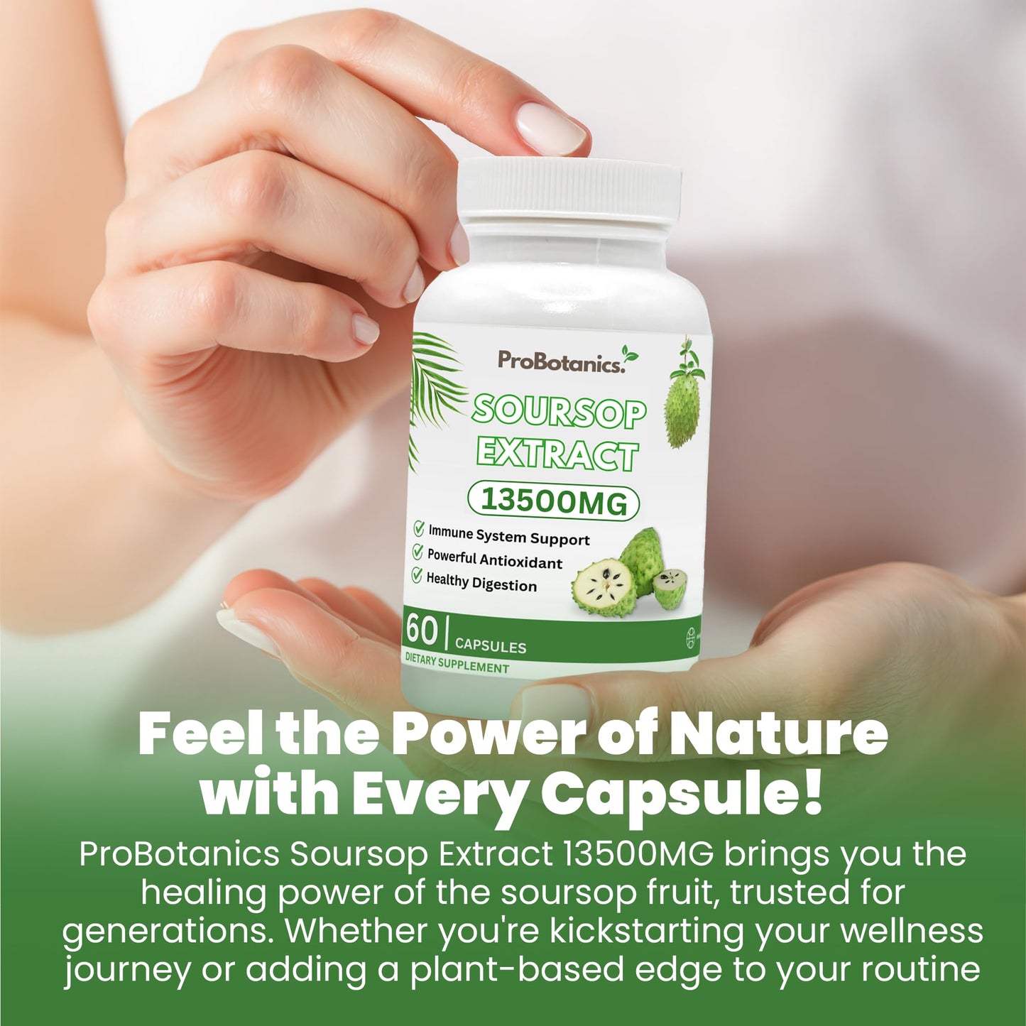 ProBotanics Organic Soursop Capsules | Full Spectrum 13500mg 30:1 Extract Per Serving | Potent Antioxidant & Immune Support - 60 Capsules