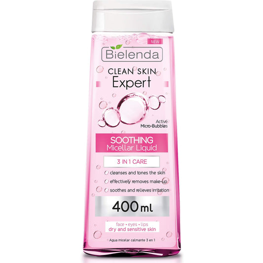 Bielenda Clean Skin Expert - 3-In-1 Soothing Micellar Water For Make-Up Removal And Cleansing Of The Face, Eyes And Lips - Clean Skin Expert 3 In 1 Soothing Micellar Water - 400 ml