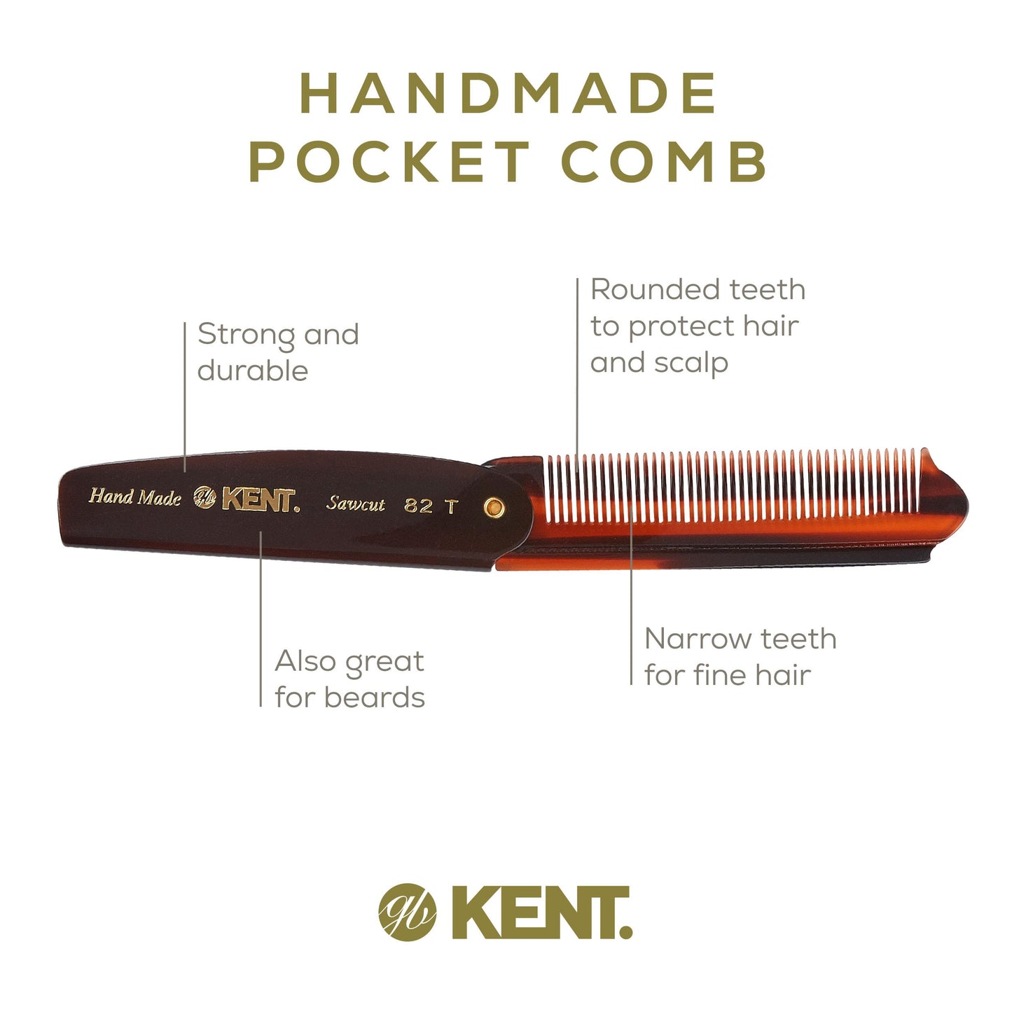 KENT Kent Brushes Handmade Combs Large Folding Pocket Comb for Men