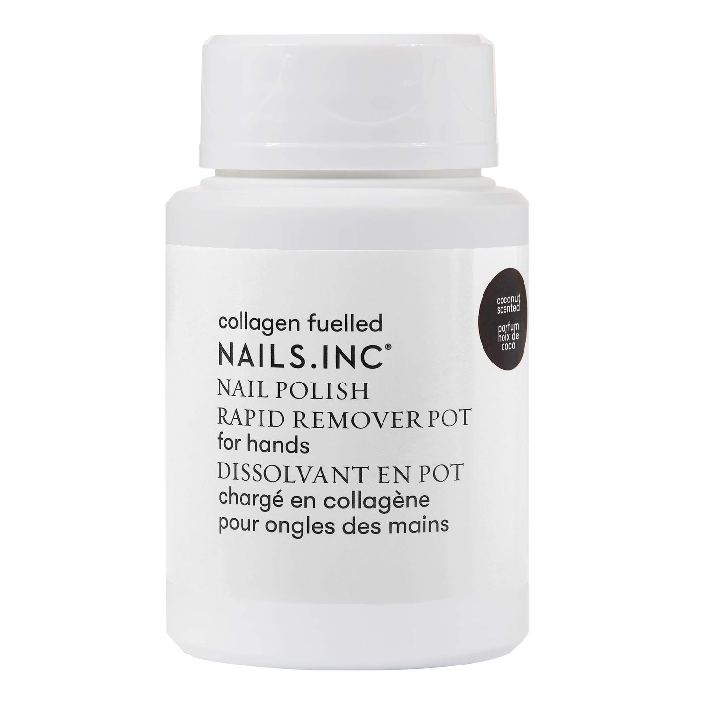 Nails Inc Nails.INC Rapid Nail Polish Remover Pot, Formulated with Collagen to Promote Nail Strength and Growth, Coconut Scented, Acetone Free, Cruelty Free, Vegan, 50ml