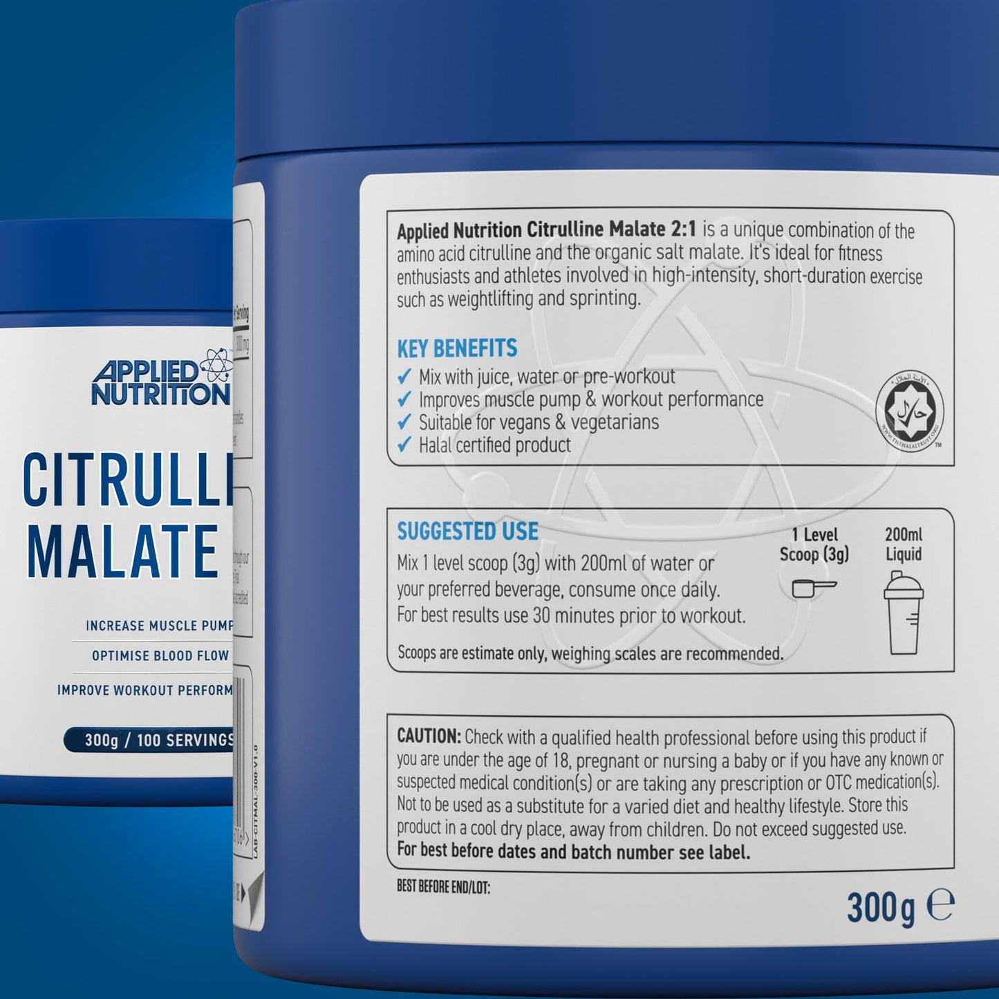 Applied Nutrition Citrulline Malate 2:1 | 3000mg per Serving Nitric Oxide Booster Amino Acid Powder Supports Muscle Recovery Improves Performance Vegan Gluten Free (300g - 100 Servings) (Unflavoured)