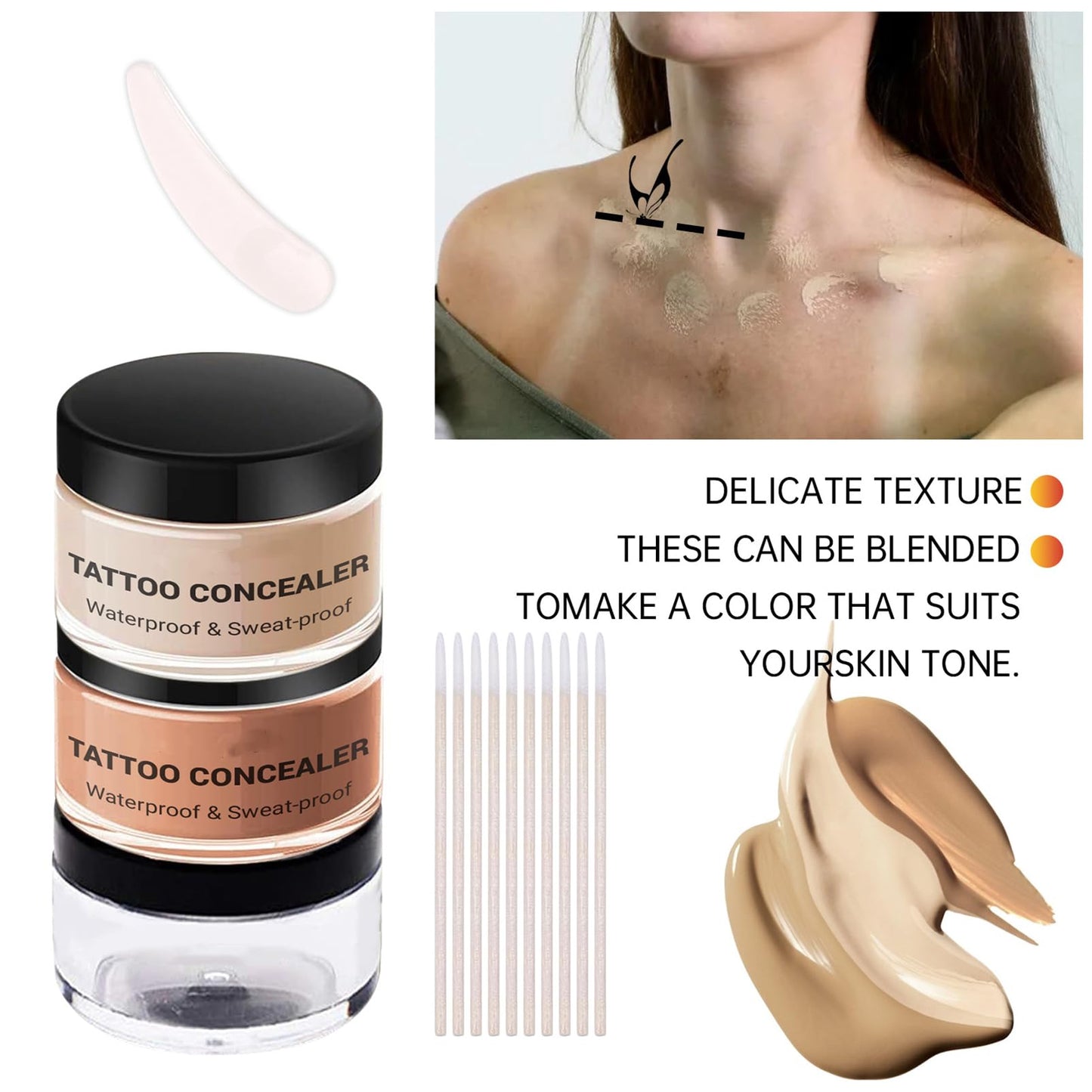 SHEBEEDO Tattoo Cover Up Makeup Waterproof, Tattoo Concealer Full Coverage, Natural Tattoo Makeup Cover Body Makeup for Scars，Tattoo Cover Up Set，Bruise Cover Up，Suitable for Men and Women(2pcs)