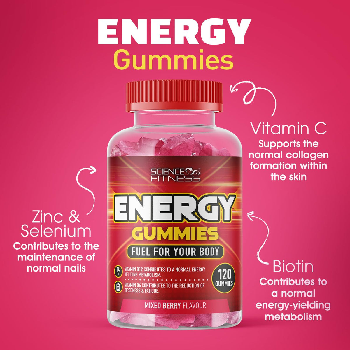 SCIENCE FITNESS Energy Gummies |120 Mixed Berry Flavour Gummies from Science Fitness Brand |4 Months Supply
