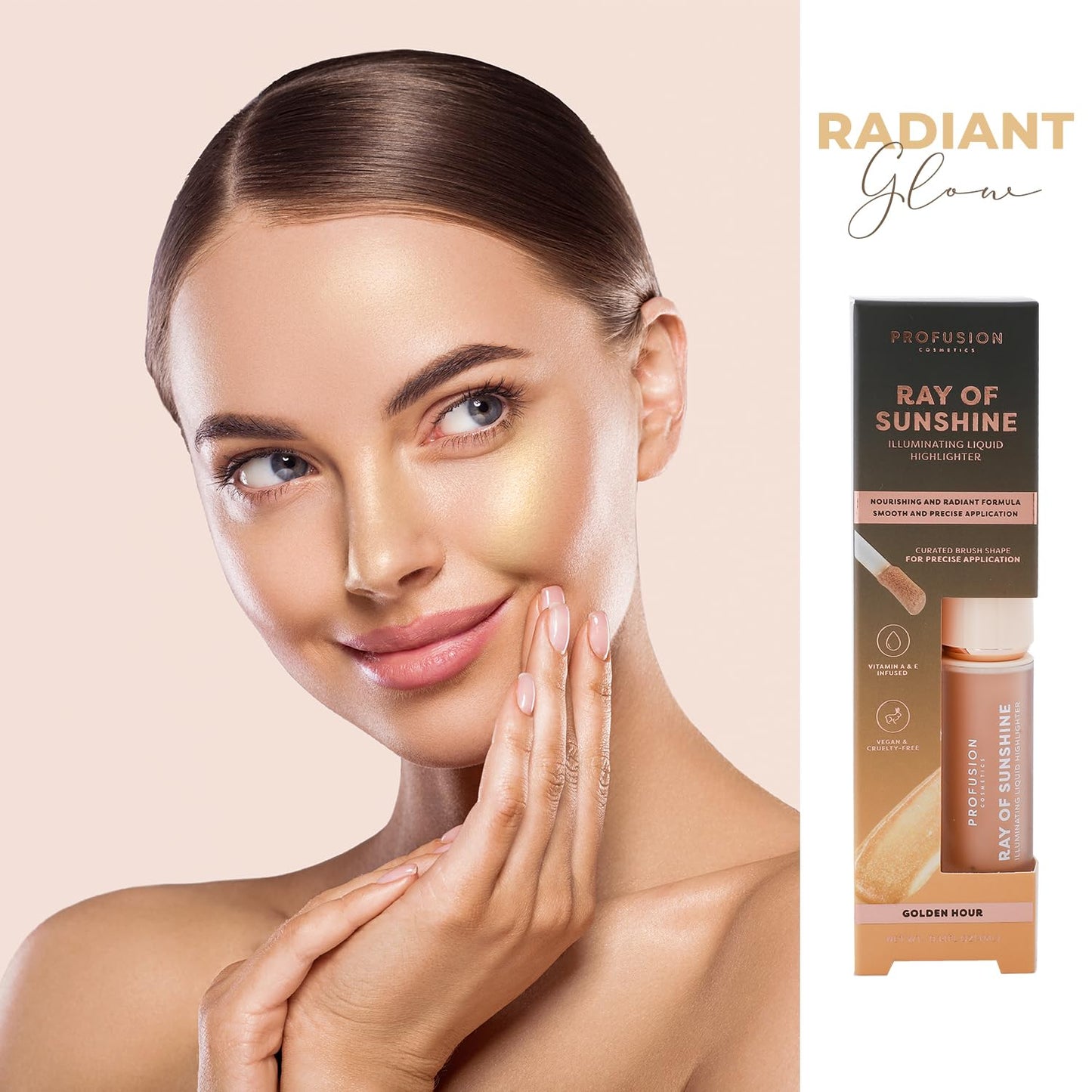 Profusion Cosmetics Ray of Sunshine Liquid Highlighter - Infused with Vitamin A & E for Subtle Luminosity, Long-Lasting Makeup Essentials for Effortless Beauty - Golden Hour