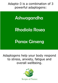 Scripts of Nature Powerful for Anxiety and Low Mood 3 x Adaptogen: Ashwagandha, Rhodiola Rosea & Panax Ginseng