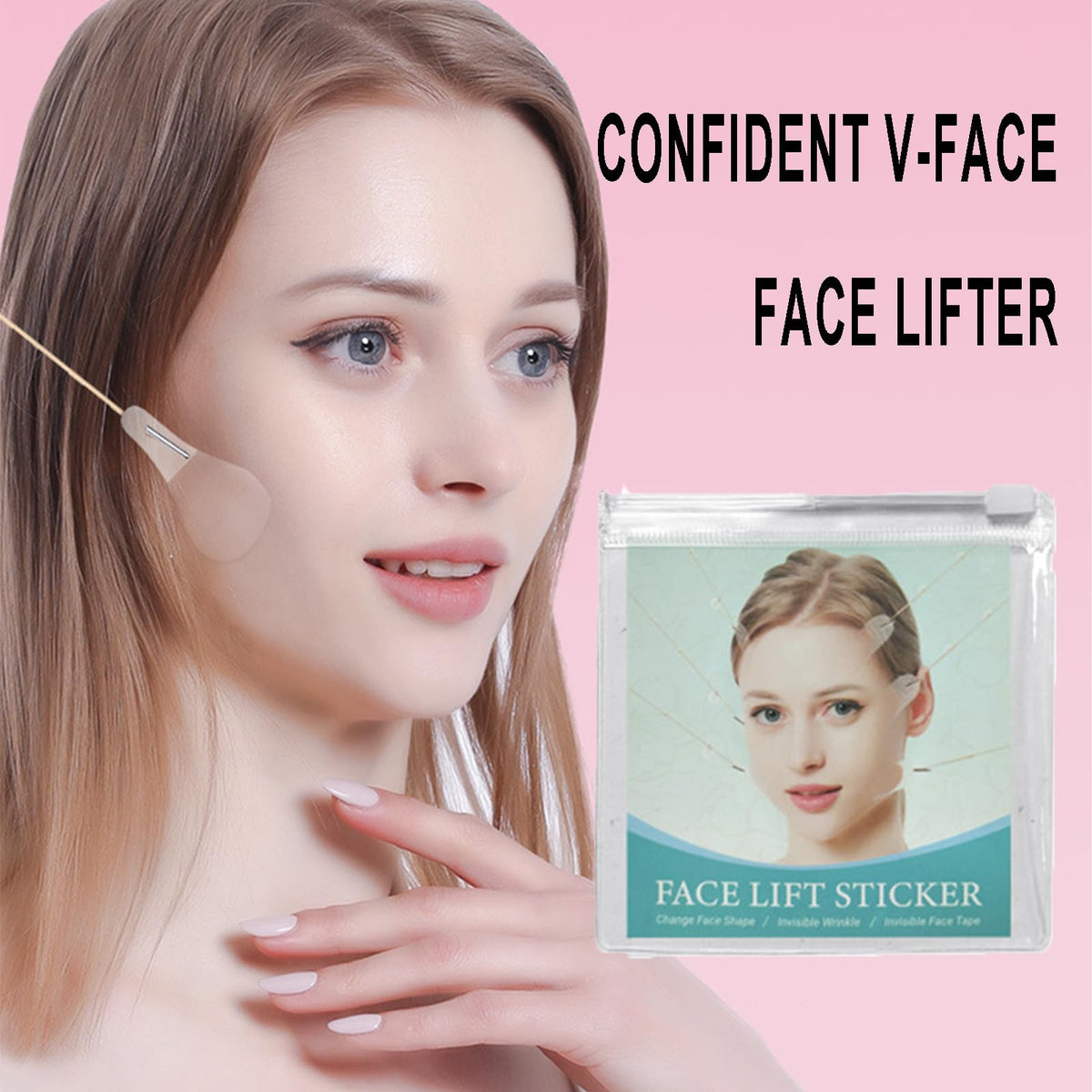 TUHOWEWZ Face Lift Tape, 20 Pcs Invisible V Face Sticker with 8 Lifting Ropes, Instant Makeup Facade Lift Tool, Face Lift Stickers for Wrinkles,Double chin,Jowls,Eyes,Tightening Skin Makeup Lift Tools