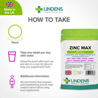 Lindens Zinc Max Tablets - 360 Pack - (90 Pack x4) Triple Zinc with Copper and Vitamin C - Immune System, Bones, Vision, Hair, Nails, and Skin - UK Manufacturer