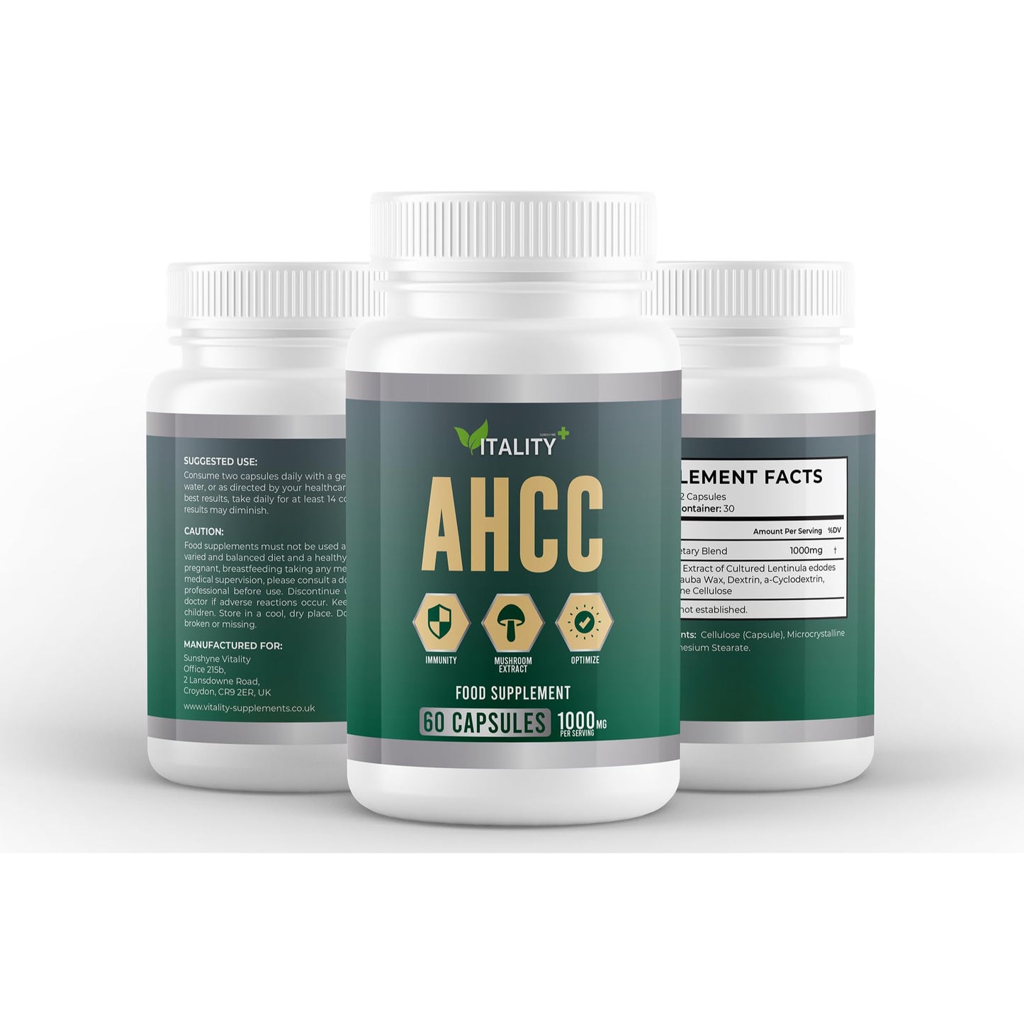 Sunshyne Premium AHCC Capsules - Active Hexose Correlated Compound 1000mg per Serving - 60 Capsules, 1 Month Supply - Immune Support & Liver Health Supplement