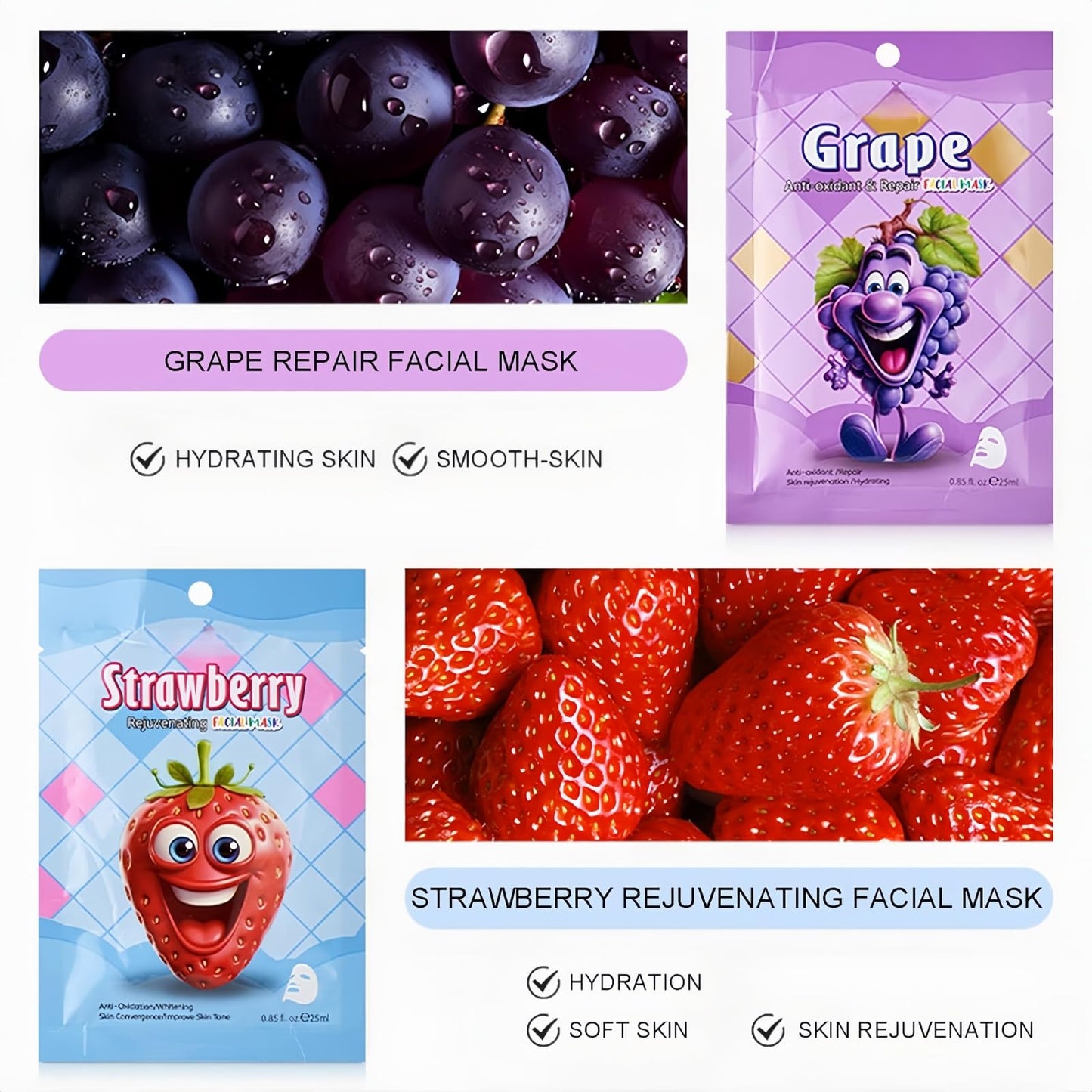 SinceReal Face Masks Skincare, 7 Sheet Fruit Face Mask Hydrating and Smoothing, Improve Dullness & Brighten, Face-Mask for Teenage Girls for All Skin Types