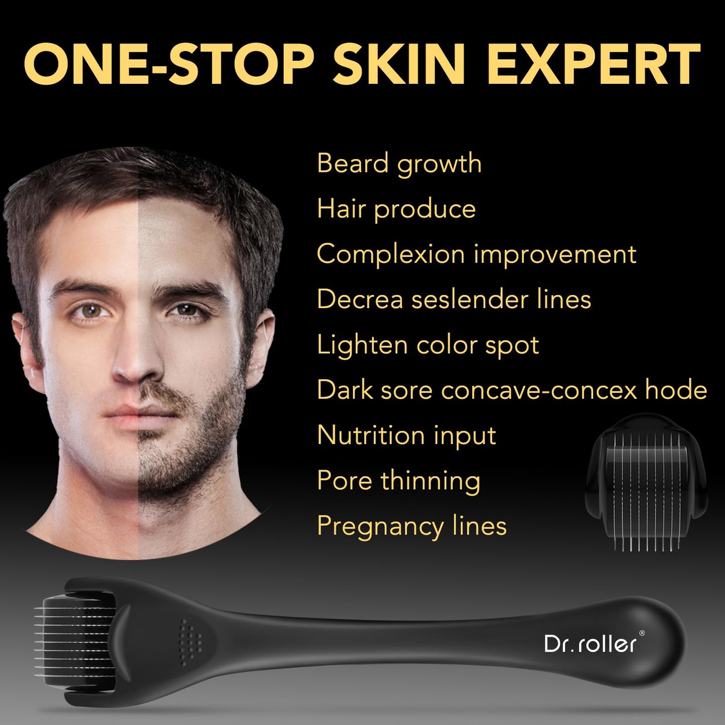 Dr.roller Microneedling Roller, Derma Roller Hair Growth Women, 540 1mm Titanium Beard Roller for Men, Beard Growth Roller, Dermaroller for Stimulate Beard and Hair Growth