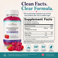 Natural BioScience Magnesium Citrate Gummies | 180 Magnesium Supplements - 100mg of Magnesium Citrate per Serving | Raspberry Flavoured - Suitable for Adults & Children | Sugar Free, Non-GMO & Vegan