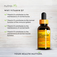 Vitamin D3 Drops 60ml (2000 Drops) – Vitamin D 1000IU per Drop – Flexible Dose of Liquid Vitamin D Supplement – Supports Normal Bones, Immune System & Calcium Absorption - Made by Nutravita