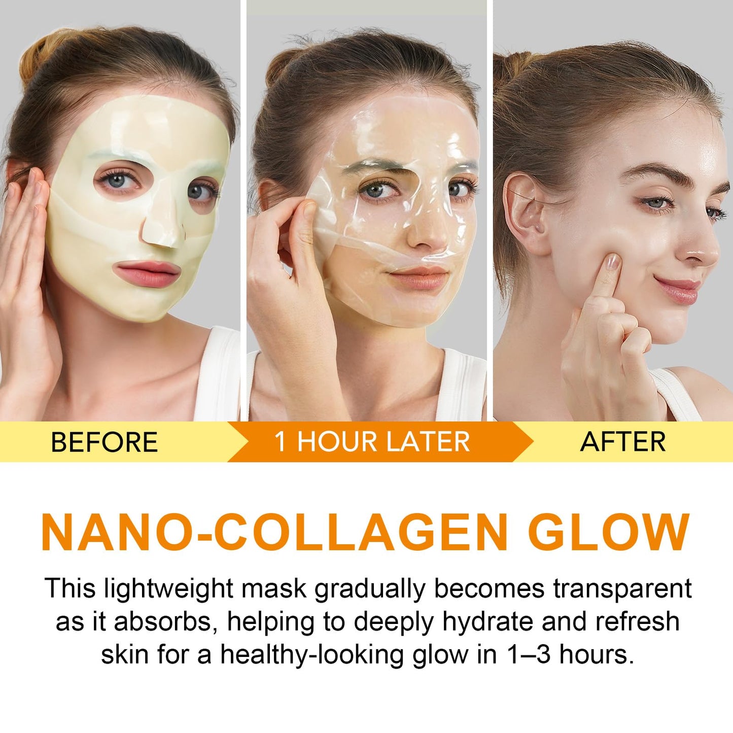 Kojic Acid Turmeric Collagen Mask, Overnight Face Mask for Glass Glow Skin-Elasticity, Soothing & Hydrating, Firming and Moisturizing, Anti Aging and Rejuvinating, Even Skin Tone, 4pcs