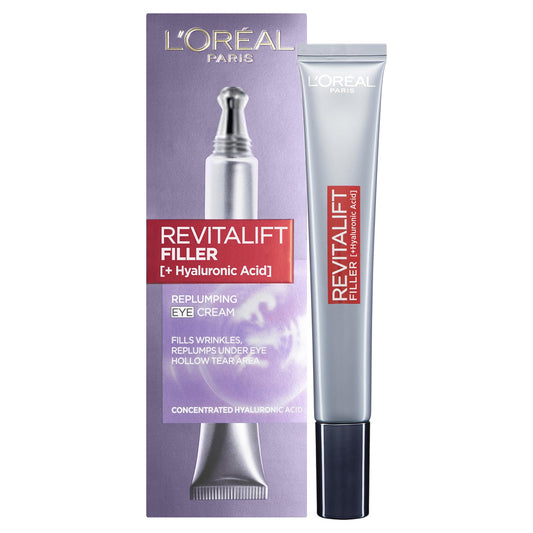 L'Oreal Paris L’Oréal Paris Revitalift Filler Replumping Anti-Ageing Eye Cream, Formulated for eye-area, Moisturiser Targets Deep Wrinkles & Replumps Under-Eye Area, Formulated with Hyaluronic Acid, 15ml