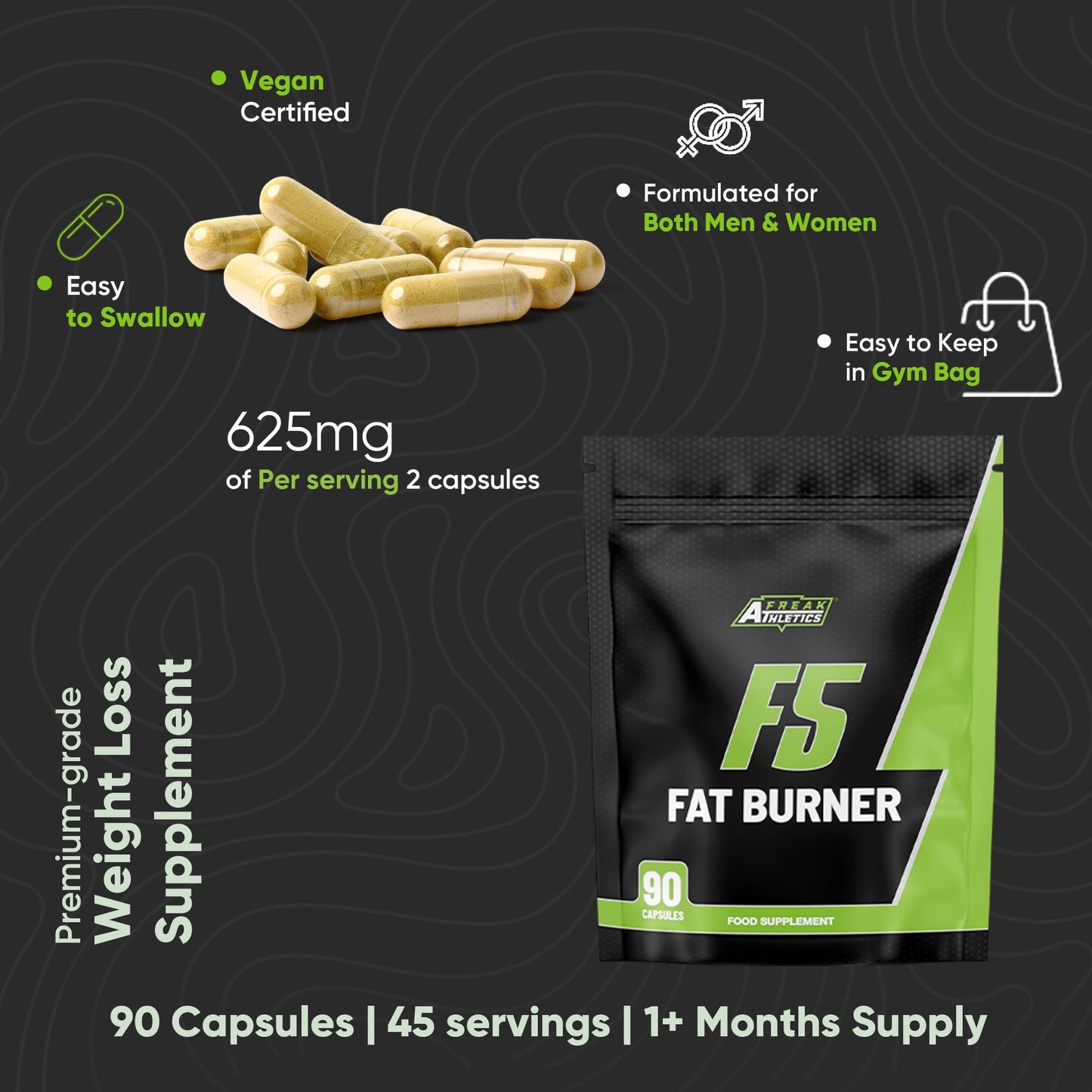 Freak Athletics F5 Weight Loss Pills - Fat Burners for Men - Fat Burners for Women Weight Loss - 90 Capsules Fat Burner Suitable for Men & Women - UK Made