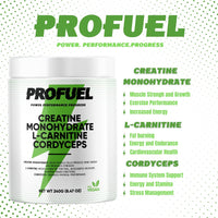 PROFUEL Creatine, L-Carnitine & Cordyceps Powder - 240g - Increase Strength & Performance - Gym Supplement for Men & Women