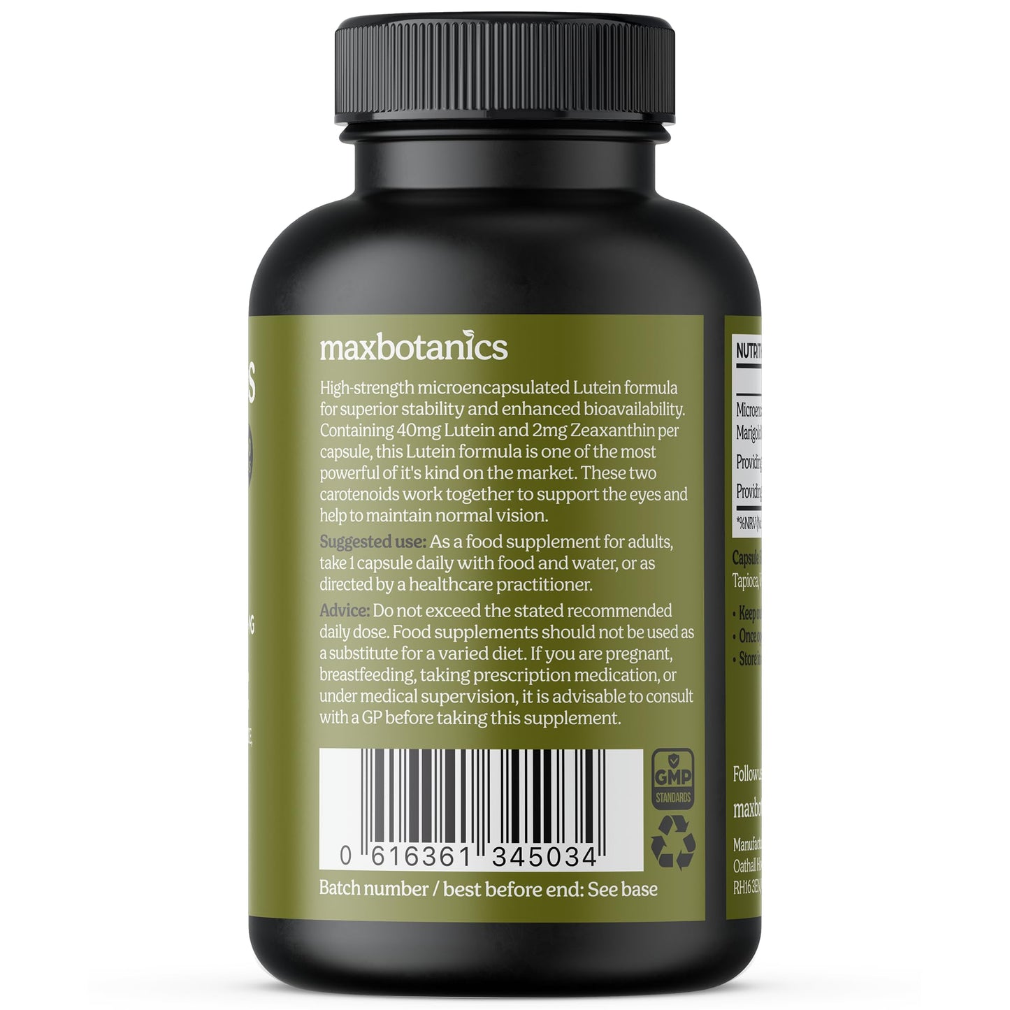 Max Botanics Lutein 40MG Zeaxanthin 2MG Natural Eye Strain Vision Support High Strength Supplement Blue Light Defence Macular Health Vegan 120 Capsules UK Made