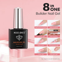 Modelones Nail Builder Gel, Jelly Pink Builder for Nails, Hard Gel Nail Strengthener Extension Rhinestone False Nail Tips Glue Gel in a Bottle 15ML