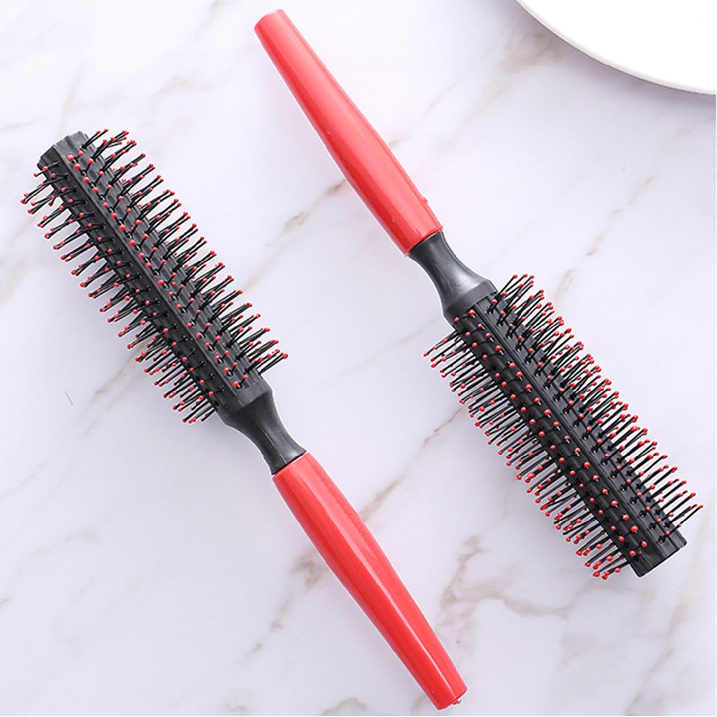 Professional Quiff Roller Round Hair Brush with Red Rubber Grip Handle - Slick Back Hair Brush, Curly Hairs Brush Ideal round hairs brushs for men and Barbers