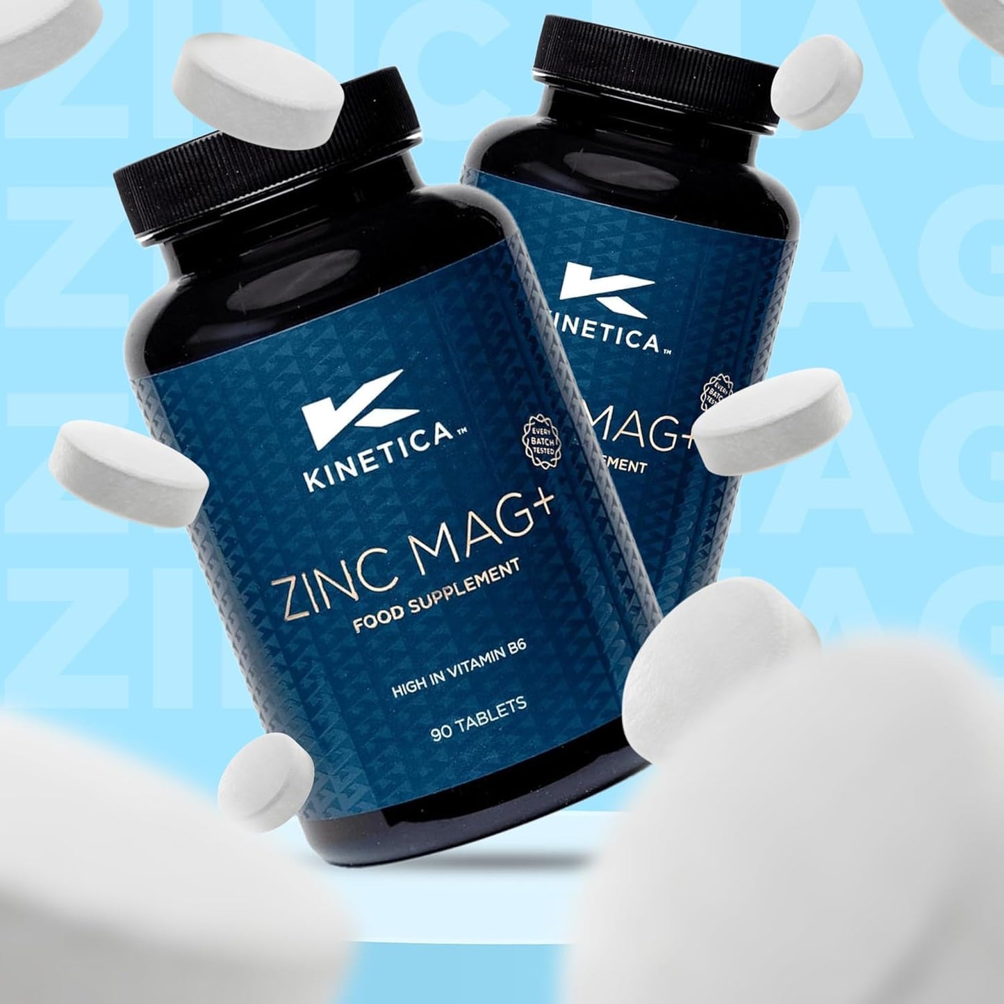 Kinetica Sport Zinc Mag + | 30 Servings, 90 Tablets | 420mg Magnesium, 16.5mg Zinc/Serve | Contains Selenium, Vitamin B6&C | Sleep Aid ZMA Supplement for Men & Women | WADA & Informed Sport Approved