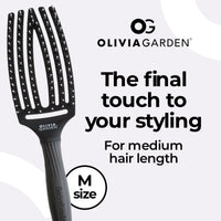 Olivia Garden Fingerbrush Combo Medium - Styling Hair Brush for Dry & Detangled Medium Hair - Curved Head Scalp Massage - Boar & Nylon Bristles for Natural Shine - Fine, Medium & Thick Hair - Black