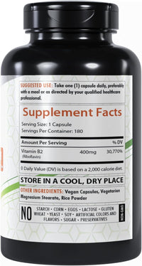 Healthfare Vitamin B2 400mg | 180 Capsules | Riboflavin | Gluten Free | Made in The USA