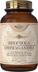 Sky Premium Life Stress Relief Complex - Organic Ashwagandha and Rhodiola Food Supplement with Magnesium, Zinc, Vitamin C, B-Complex - 120 Capsules